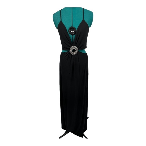 Ramy Brook Rivana Beaded Buckle Cutout Waist Maxi Dress Gown in Black - Picture 5 of 9